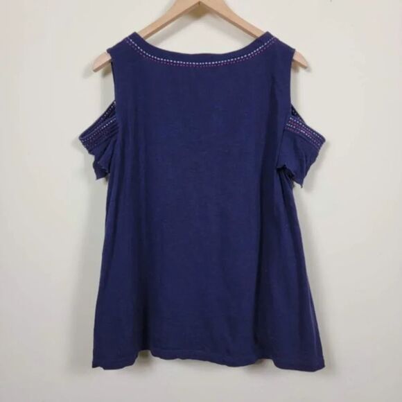 Akemi + Kin Anthropologie Blouse Womans Size M Navy Blue Cotton - Picture 5 of 12